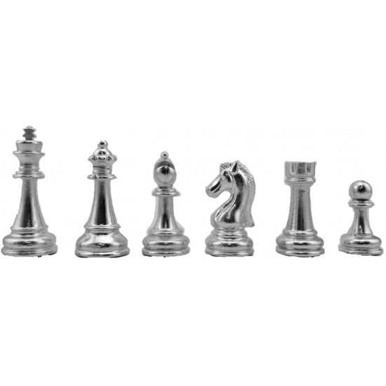 Antique Copper Classic Metal Chess Set for Adults,Handmade Pieces and Different Design Wooden Chess Board with Storage (Silver - Gold)