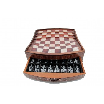 Ancient Egyptian Figured Oval 3D Arena Wooden Chess Set