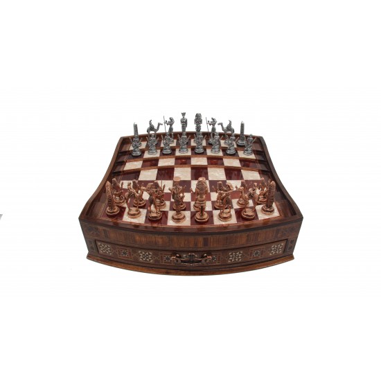 Ancient Egyptian Figured Oval 3D Arena Wooden Chess Set