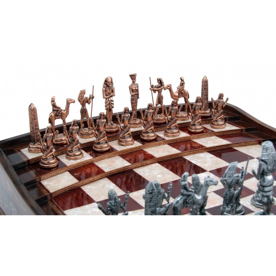 Ancient Egyptian Figured Oval 3D Arena Wooden Chess Set