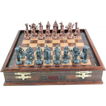 Medieval British Army Copper Metal Chess Set, Handmade Adult Chess Set, Handmade Figures, Natural Wood Chessboard, Handmade Metal Chess Set, Storage with Lid