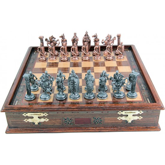 Medieval British Army Copper Metal Chess Set, Handmade Adult Chess Set, Handmade Figures, Natural Wood Chessboard, Handmade Metal Chess Set, Storage with Lid