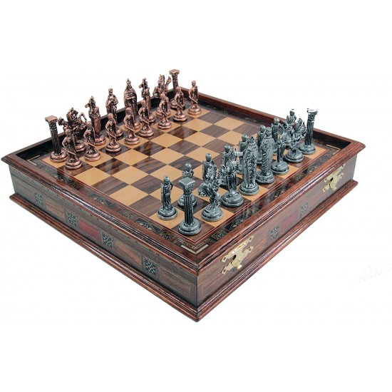 Medieval British Army Copper Metal Chess Set, Handmade Adult Chess Set, Handmade Figures, Natural Wood Chessboard, Handmade Metal Chess Set, Storage with Lid