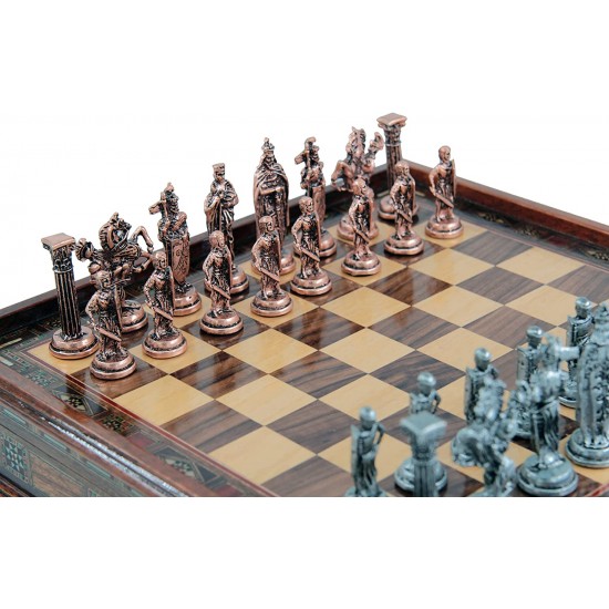 Medieval British Army Copper Metal Chess Set, Handmade Adult Chess Set, Handmade Figures, Natural Wood Chessboard, Handmade Metal Chess Set, Storage with Lid