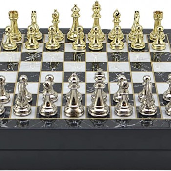 Antique Copper Classic Metal Chess Set for Adults,Handmade Pieces and Different Design Wooden Chess Board with Storage (Silver - Gold)