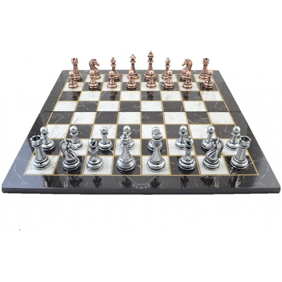  Classic Antique Copper Chess Set for Adults,Handmade Pieces and Marble Design Wood Chess Board King 2.96 inc