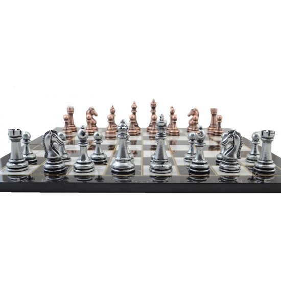  Classic Antique Copper Chess Set for Adults,Handmade Pieces and Marble Design Wood Chess Board King 2.96 inc