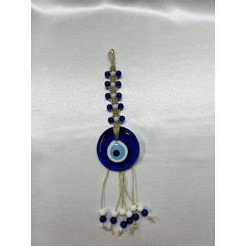 2no Twisted Navy Blue White Beaded Macrame Charms Wall Ornament