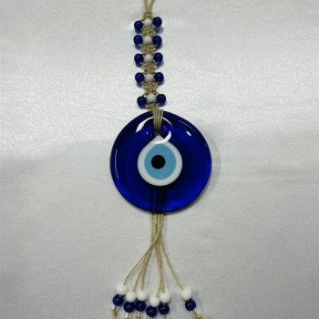 3no Twisted Navy Blue White Beaded Macrame Charms Wall Ornament