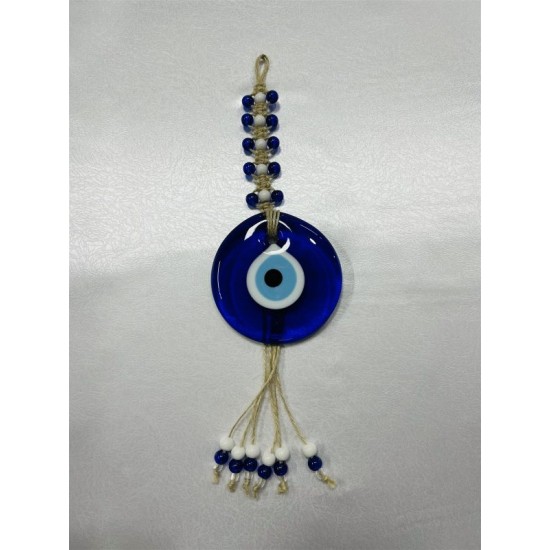 4no Twisted Navy Blue White Beaded Macrame Charms Wall Ornament