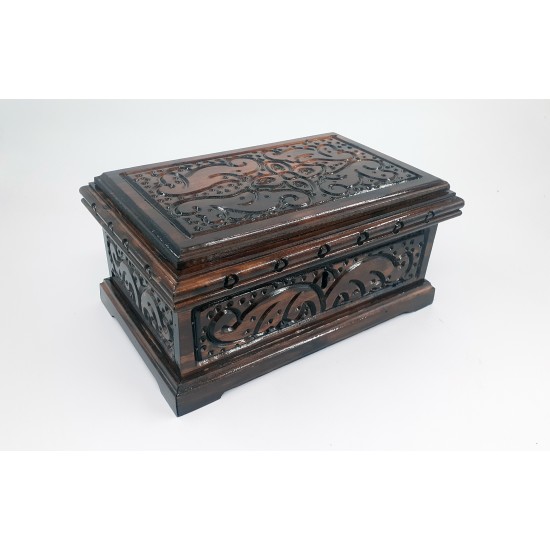 Traditional Turkish Hand Carved Wooden Jewelry Box, Wooden Trunk, Wooden Box, Handmade Lockable Jewelry Box.