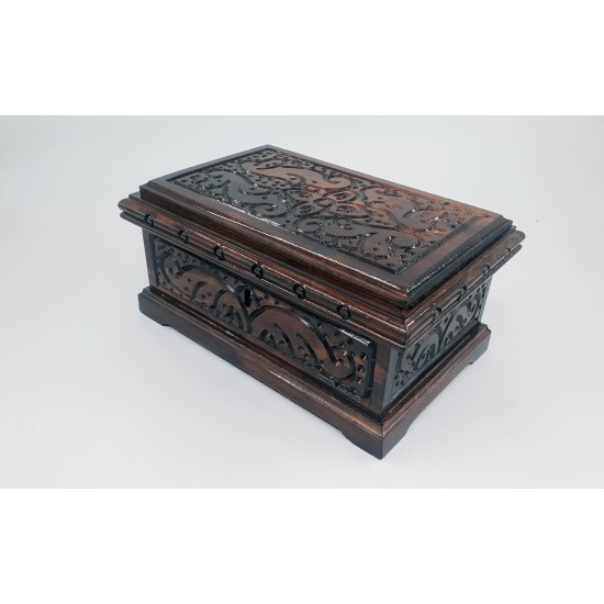 Traditional Turkish Hand Carved Wooden Jewelry Box, Wooden Trunk, Wooden Box, Handmade Lockable Jewelry Box.