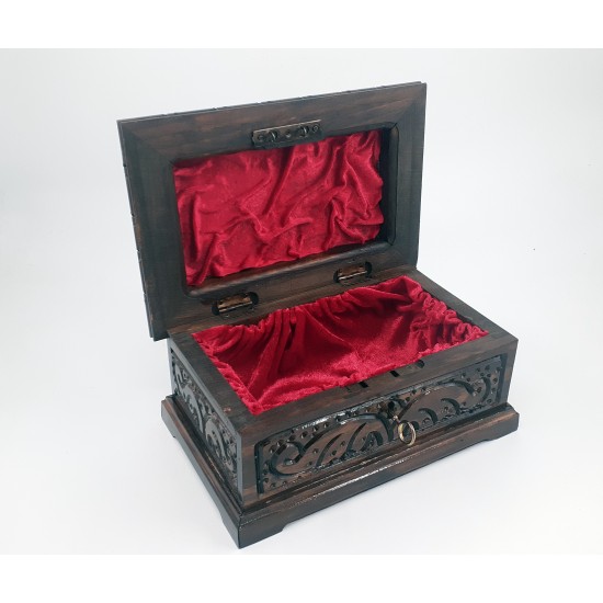 Traditional Turkish Hand Carved Wooden Jewelry Box, Wooden Trunk, Wooden Box, Handmade Lockable Jewelry Box.
